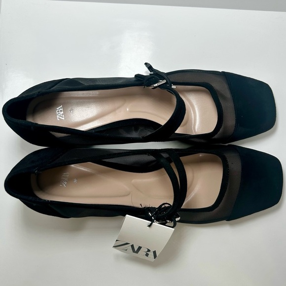 Zara Women's Black Mary Jane Block Mesh Casual Heels, NWT, Size 40 - Picture 3 of 12